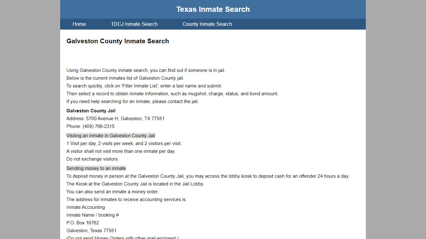 Galveston County Jail Inmate Search